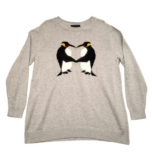 Lane Bryant Sweater Women's 14/16 Gray Penguin Heart Embroidered Valentines Day - Picture 1 of 8